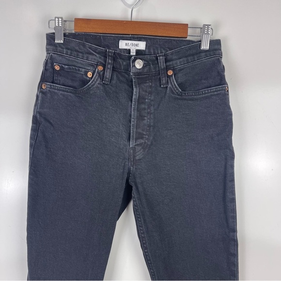 RE/DONE Faded Black High Rise Button Fly Ankle Crop Jeans Raw Hem Size 27 - Picture 3 of 11
